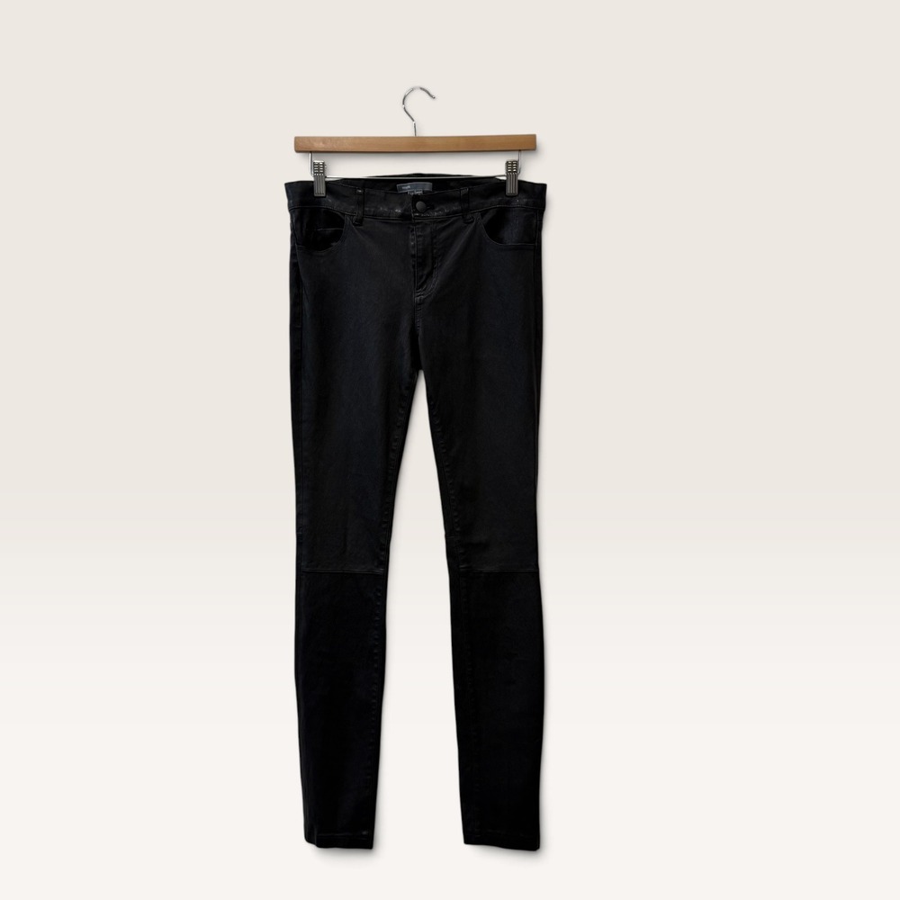 Vince Womens Black 100% Leather Skinny Moto Pants Size 10 Mid Rise Knee Seam